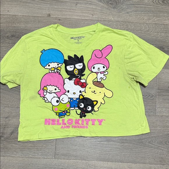 Hello Kitty Tops - Hello Kitty Lime Green & Pink Character Crop Tee